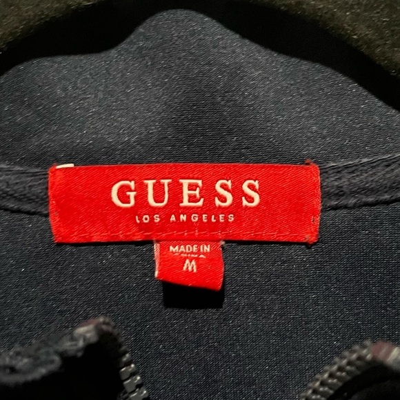 GUESS- Half Zip Sweater in Maroon and Navy Blue With Logo on arms Size M - Picture 4 of 4